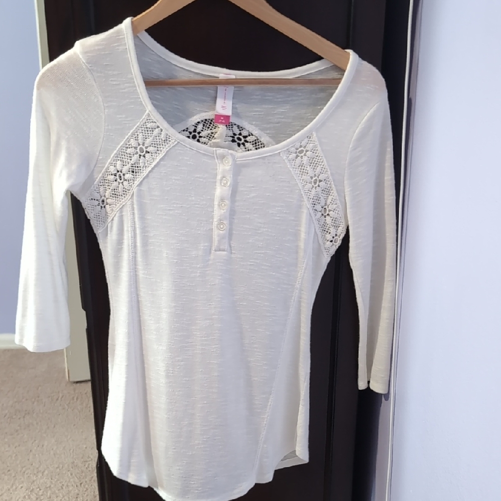No Boundaries White Lace Accent Blouse